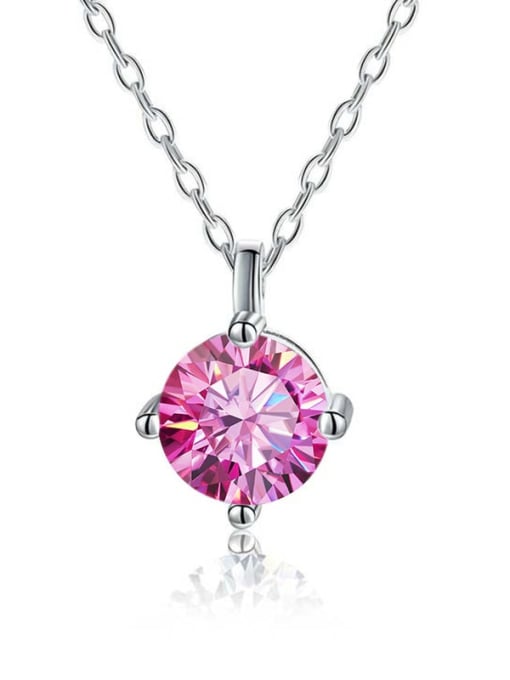 1.0CT Cherry  Pink [Platinum] 925 Sterling Silver Moissanite Geometric Dainty Necklace
